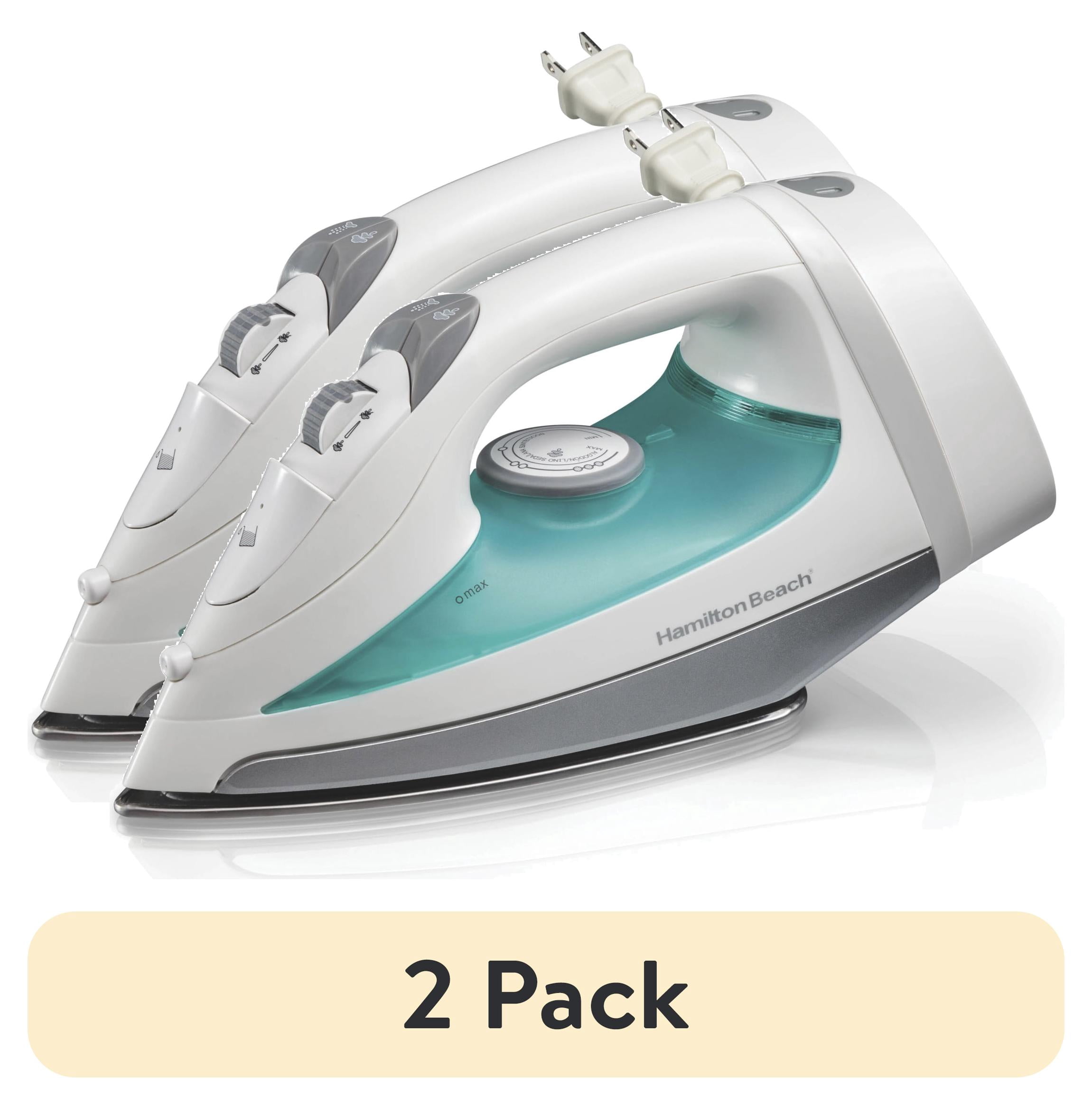 (2 pack) Hamilton Beach Steam Iron for Clothes with Stainless Steel Soleplate, Retractable Cord & Auto Shut-Off, 1200 W, White