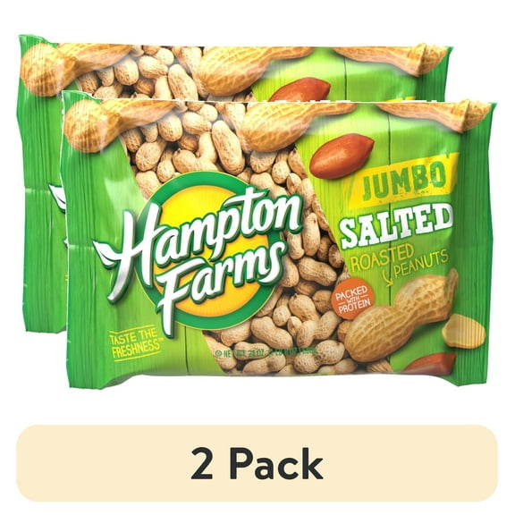 (2 pack) Hampton Farms Jumbo Salted Roasted In-Shell Peanuts, 24 oz Bag