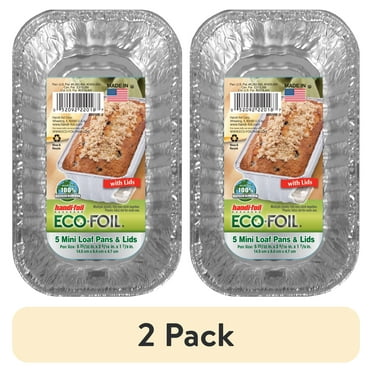 (2 pack) Handi-Foil Aluminum 5-inch Mini Loaf Pans with Lids, 5 Count Disposable for Easy Cleaning
