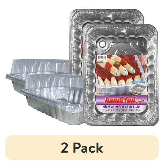 (2 pack) Handi-Foil Aluminum Foil Giant All Purpose Pan with Lid, 13.5 x 9.6 inch, 1 Count