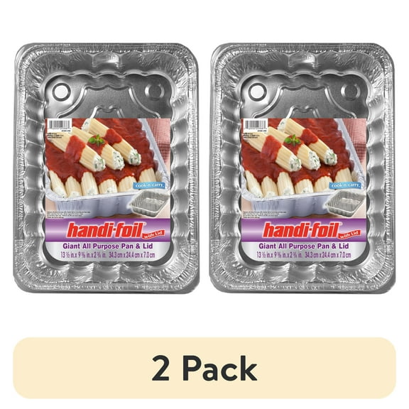 (2 pack) Handi-Foil Aluminum Foil Giant All Purpose Pan with Lid, 13.5 x 9.6 inch, 1 Count