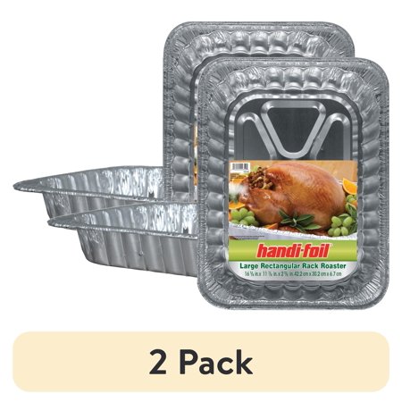 (2 pack) Handi-Foil Aluminum Foil Large Rectangular Rack Roaster Pan, 1 Count 16.625" x 11.875" x 2.625"