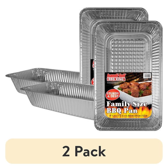 (2 pack) Handi-Foil Aluminum Super King Extra Deep BBQ & Pasta Pan, 19.7" x 11.6"