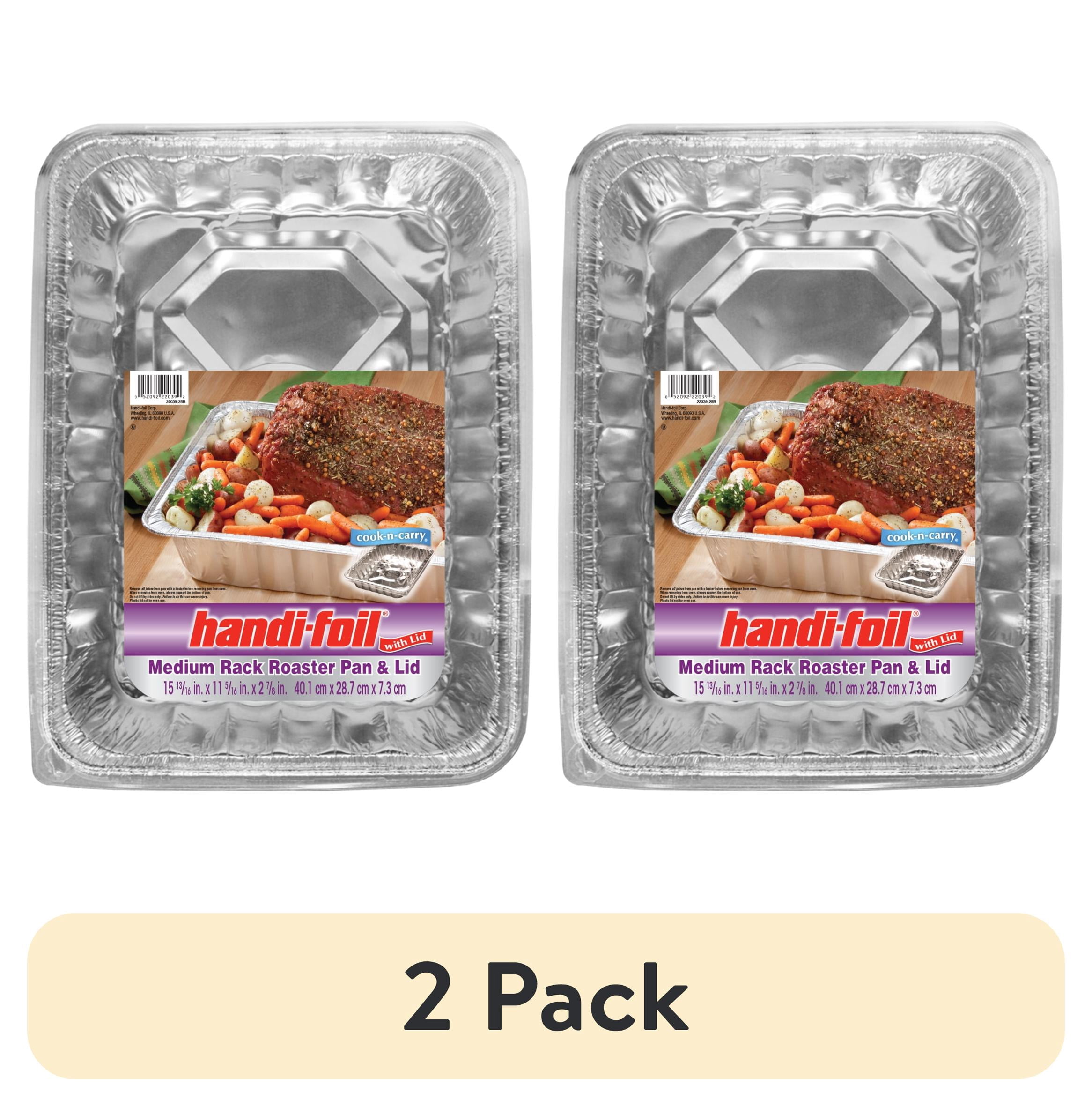(2 pack) Handi-Foil Large Aluminum Roaster Pan Medium with Dome Plastic  Lid, 1 Count