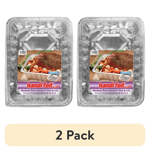 (2 pack) Handi-Foil Large Aluminum Roaster Pan Medium with Dome Plastic  Lid, 1 Count