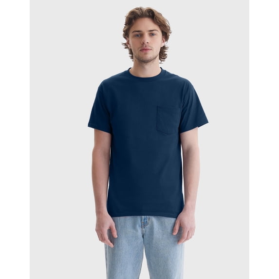 (2 pack) Hanes Men's Authentic Pocket T-Shirt Navy S