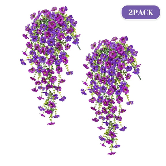 2 pack Hanging Silk Flower Purple Light Purple Realistic Faux Flowers for Outdoor Balcony Patio Porch Decor