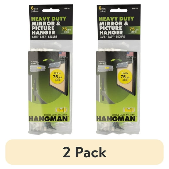 (2 pack) Hangman Heavy Duty Mirror & Picture Hanger - 75 lbs - 1 Bracket Set Including Hardware & Level - Installs in All Surfaces