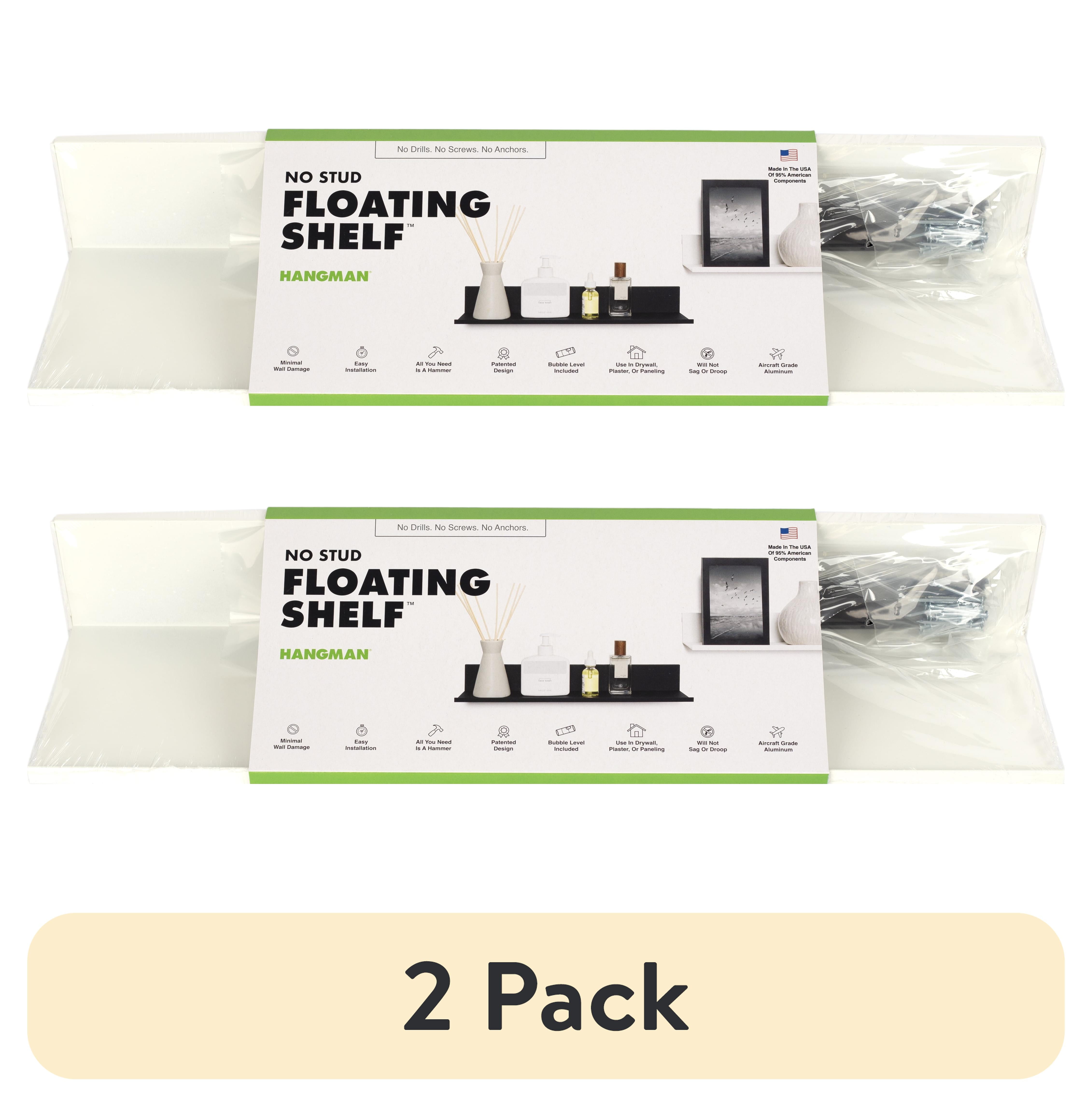 (2 pack) Hangman No Stud Floating Shelf - 18" - White - Aluminum - Level and Hardware Included - No Drills or Anchors Needed