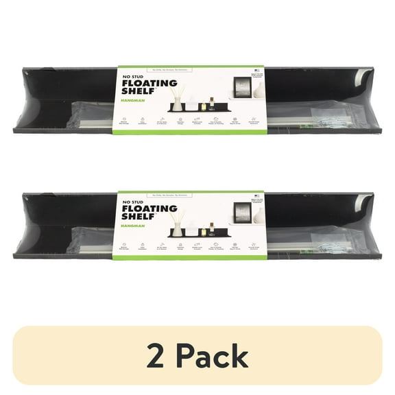 (2 pack) Hangman No Stud Floating Shelf - 24"- Black - Aluminum - Level and Hardware Included - No Drills or Anchors Needed