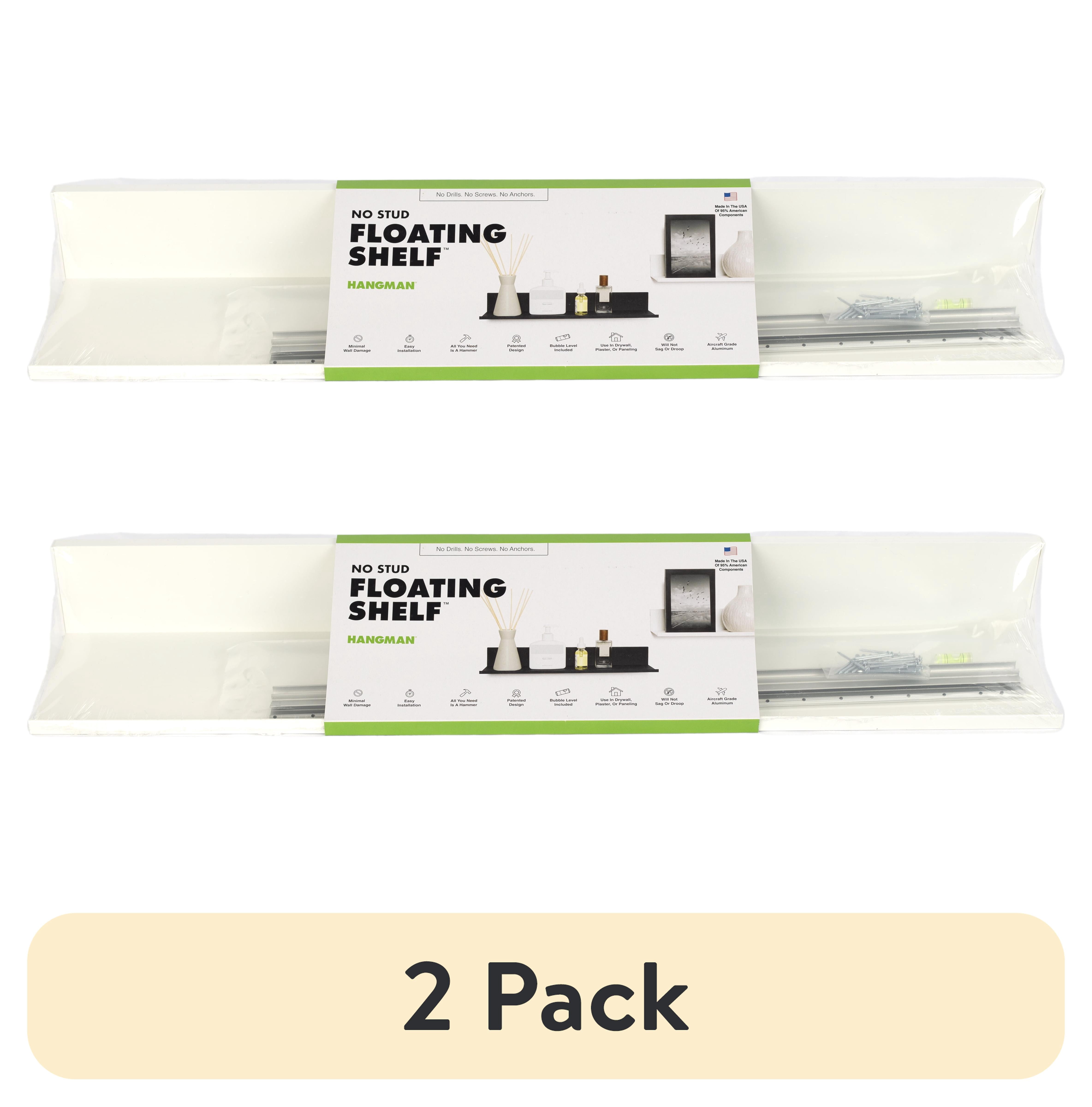 (2 pack) Hangman No Stud Floating Shelf - 24"- White - Aluminum - Level and Hardware Included - No Drills or Anchors Needed