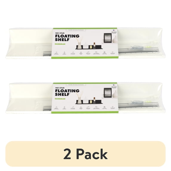 (2 pack) Hangman No Stud Floating Shelf - 24"- White - Aluminum - Level and Hardware Included - No Drills or Anchors Needed