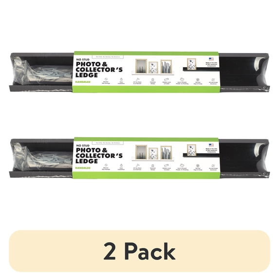(2 pack) Hangman No Stud Photo & Collector's Ledge Floating Shelf - 18" - Black - Aluminum - Level and Hardware Included - No Drills or Anchors Needed