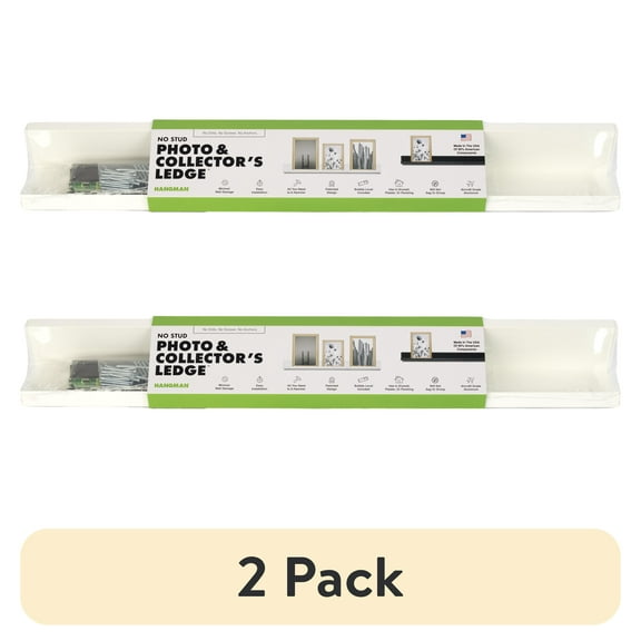 (2 pack) Hangman No Stud Photo & Collector's Ledge Floating Shelf - 18 Inch - White - Aluminum - Level and Hardware Included - No Drills or Anchors Needed