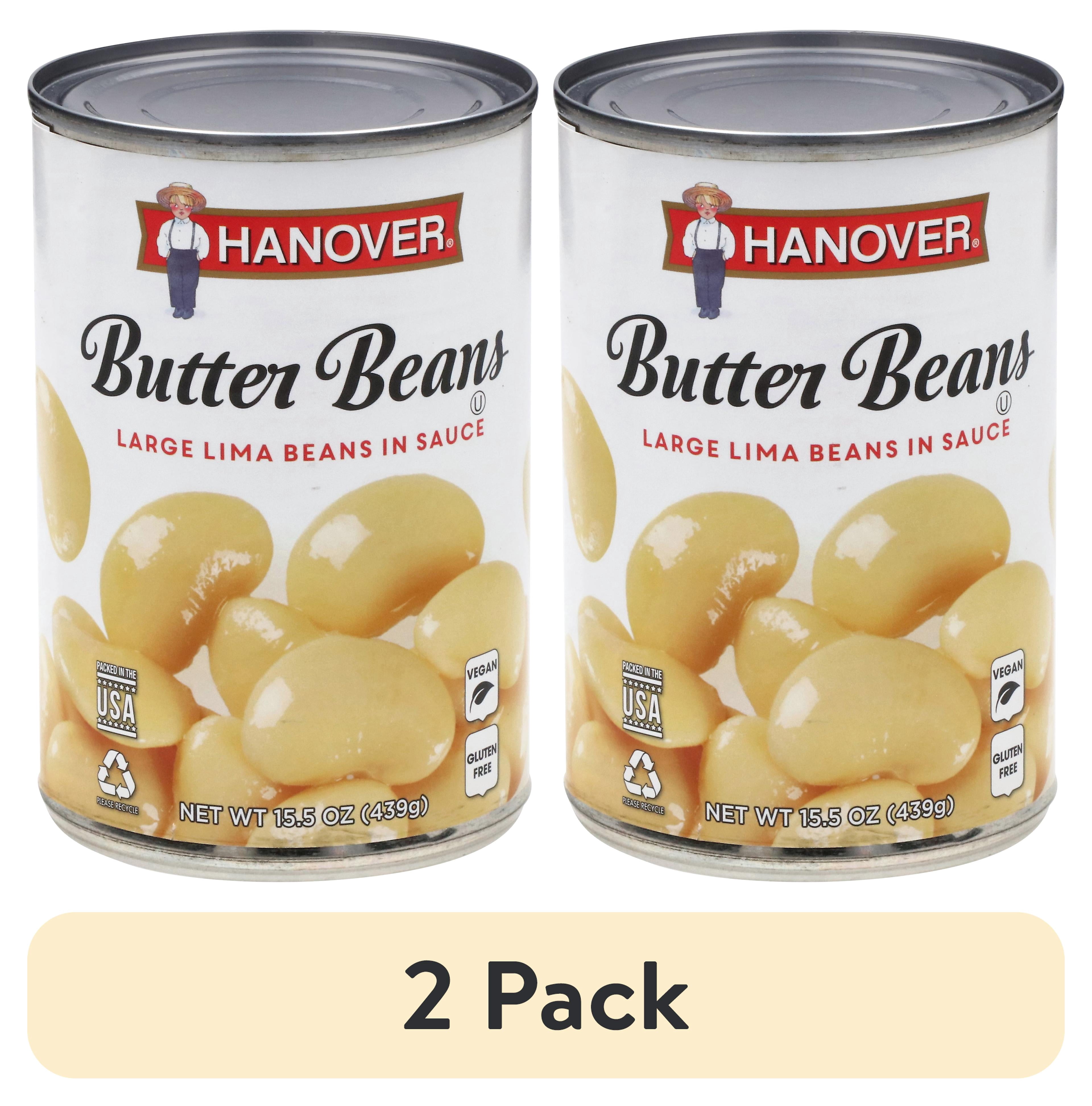 (2 pack) Hanover Butter Beans Large Lima Beans in Sauce, 15.5 oz Can – Rich-in-Fiber Southern-Style Side