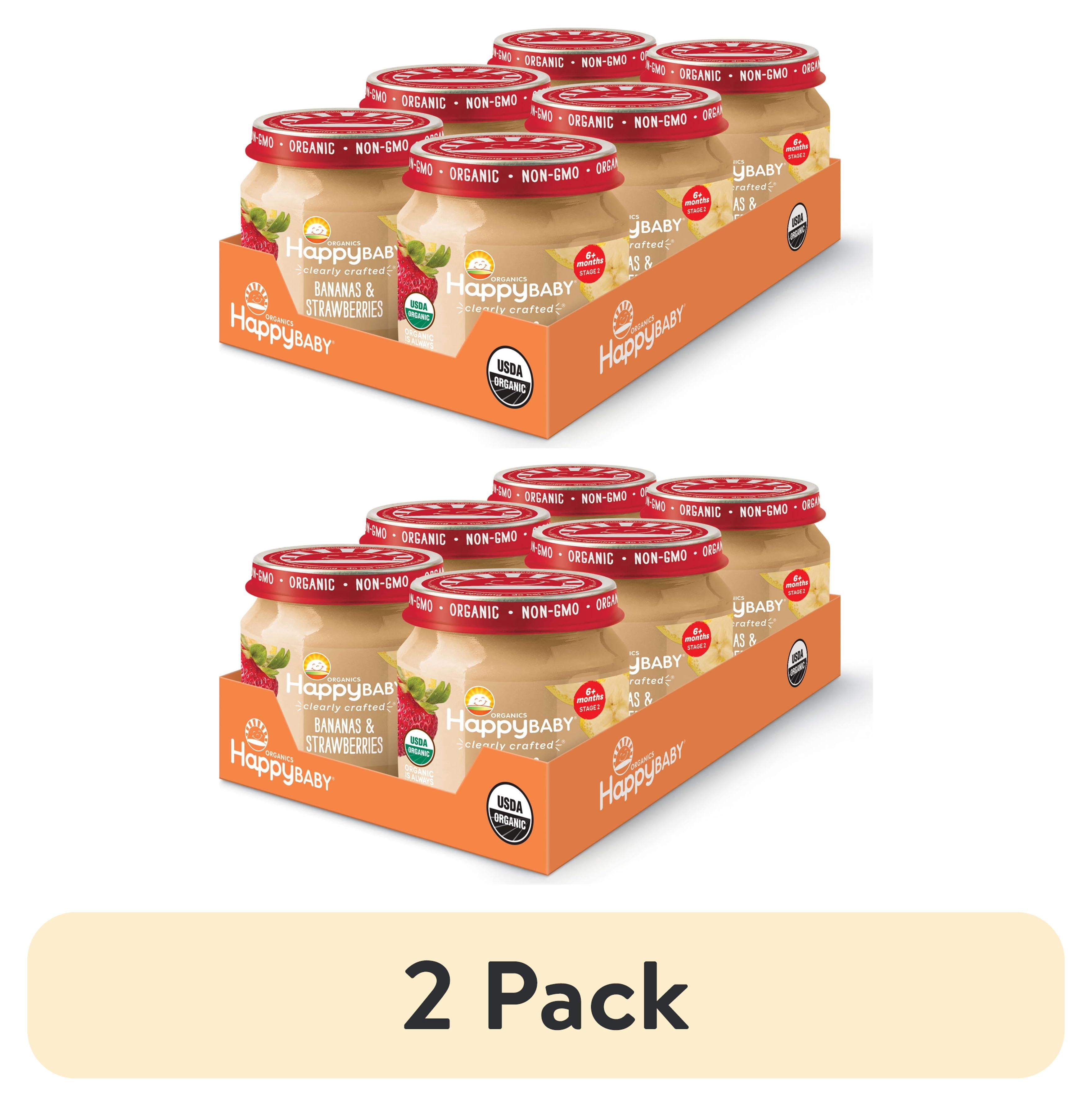 (2 pack) Happy Baby Organics Clearly Crafted, Stage 2, Bananas & Strawberries Organic Baby Food, 4 oz. Jar