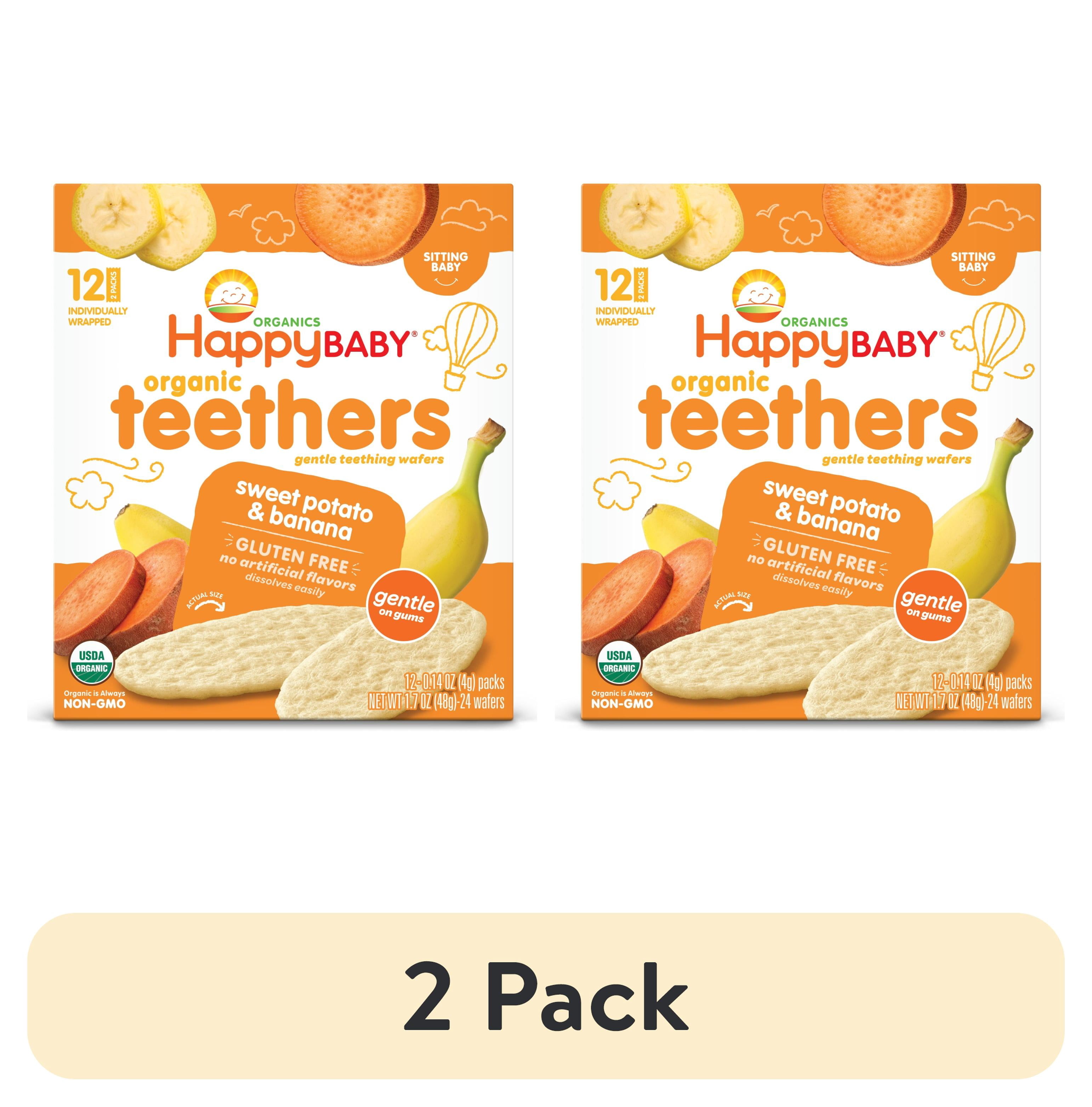 (2 pack) Happy Baby Organics Teethers, Sweet Potato & Banana Organic Gluten Free Gentle Teething Wafers, Box of 12-2packs (24 wafers)