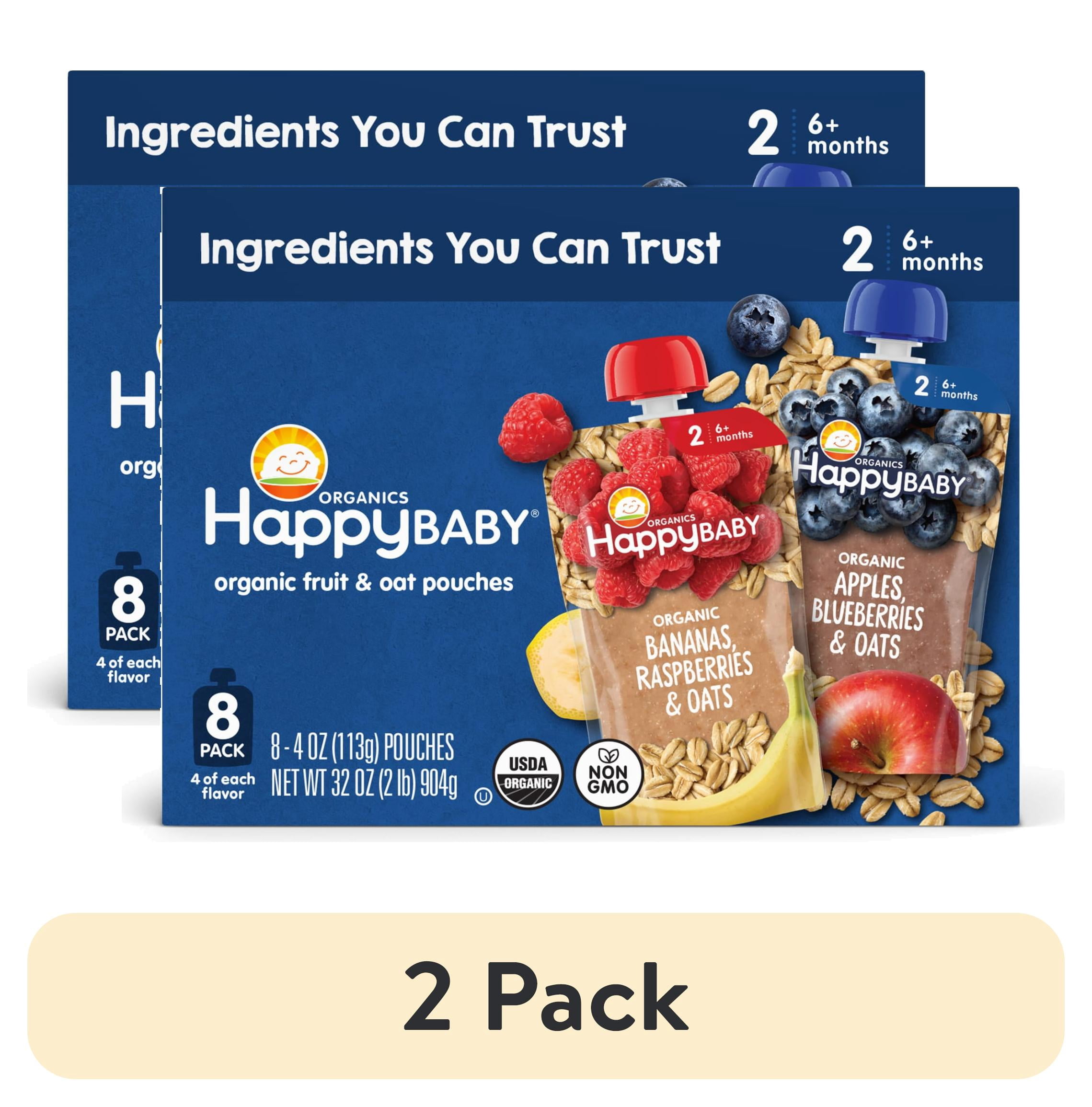 (2 pack) Happy Baby Organics Clearly Crafted, Stage 2, Oats & Fruits Variety Pack, Organic Baby Food, Pouches 4oz (8 pack)