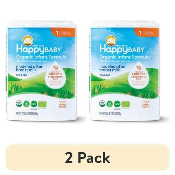 (2 pack) Happy Baby Organics Stage 1 Organic Infant Formula with Probiotic & Prebiotic Blend, 22.9 OZ Container UNIT