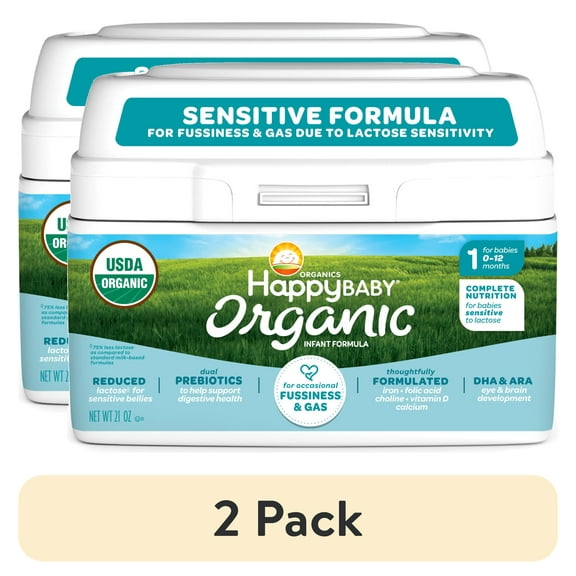 (2 pack) Happy Baby Organics, Stage 1 Sensitive Organic Infant Formula with Iron Milk Based Powder, 21 oz Tub