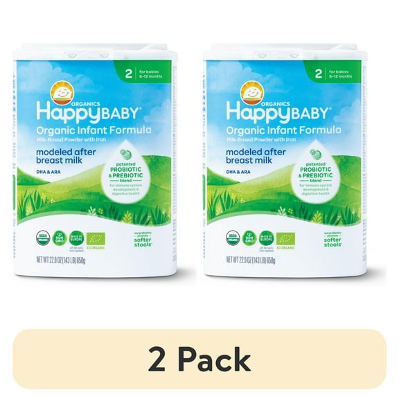 (2 pack) Happy Baby Organics Stage 2 Organic Infant Formula with Probiotic & Prebiotic Blend, 22.9 OZ Container UNIT