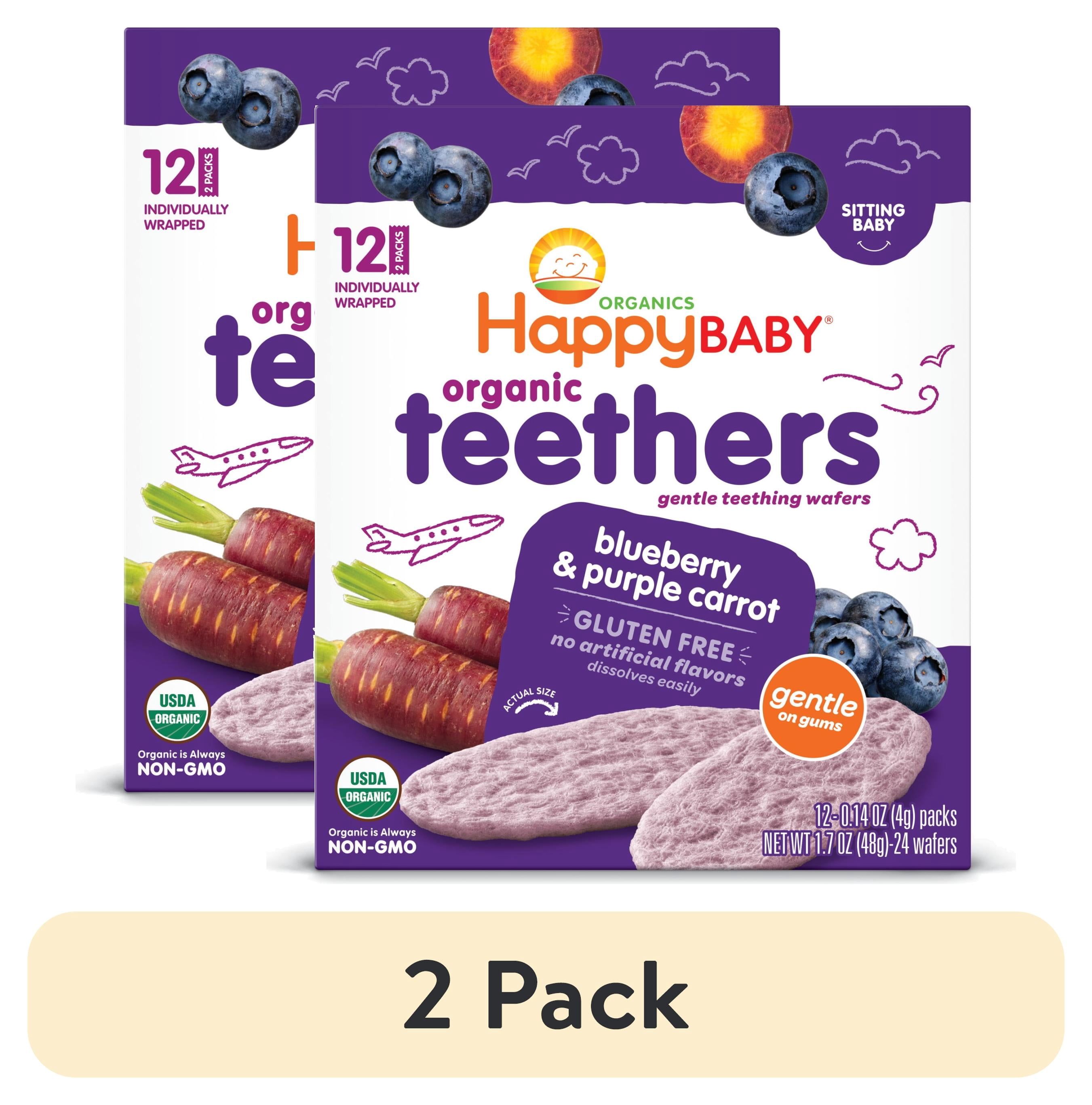 (2 pack) Happy Baby, Baby Wafers, Gluten Free, Blueberry & Purple Carrot, 12-2 Packs (24 wafers)