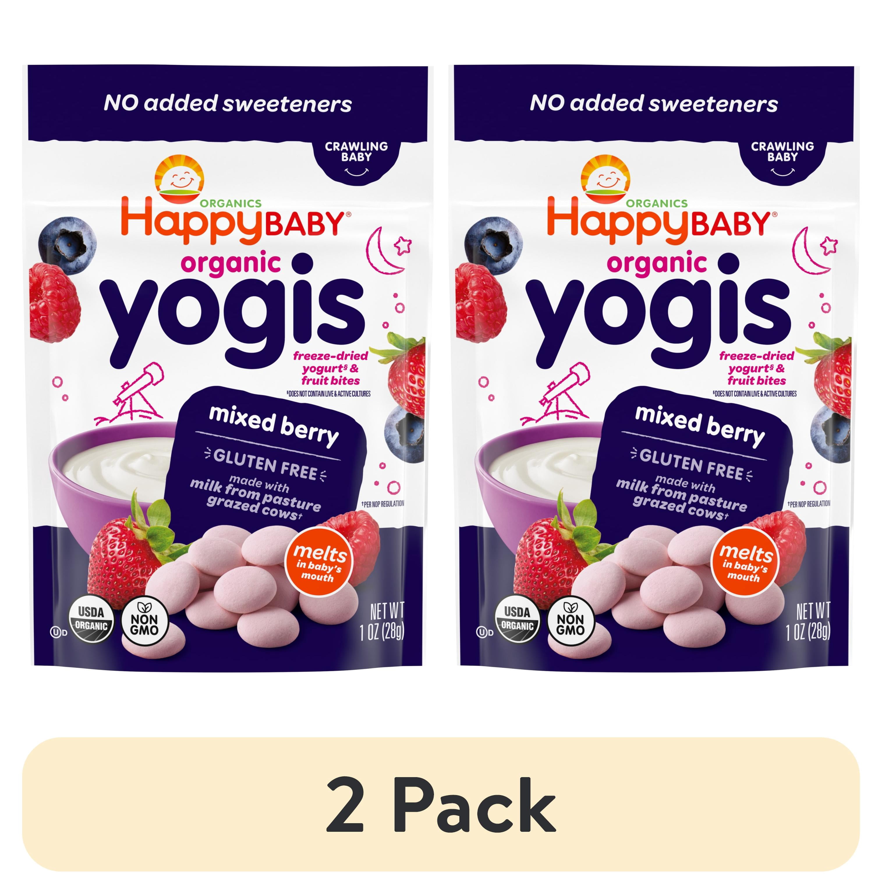 (2 pack) Happy Baby Yogis, Freeze-Dried Baby Snack, Mixed Berry & Yogurt Organic, 1 oz Bag