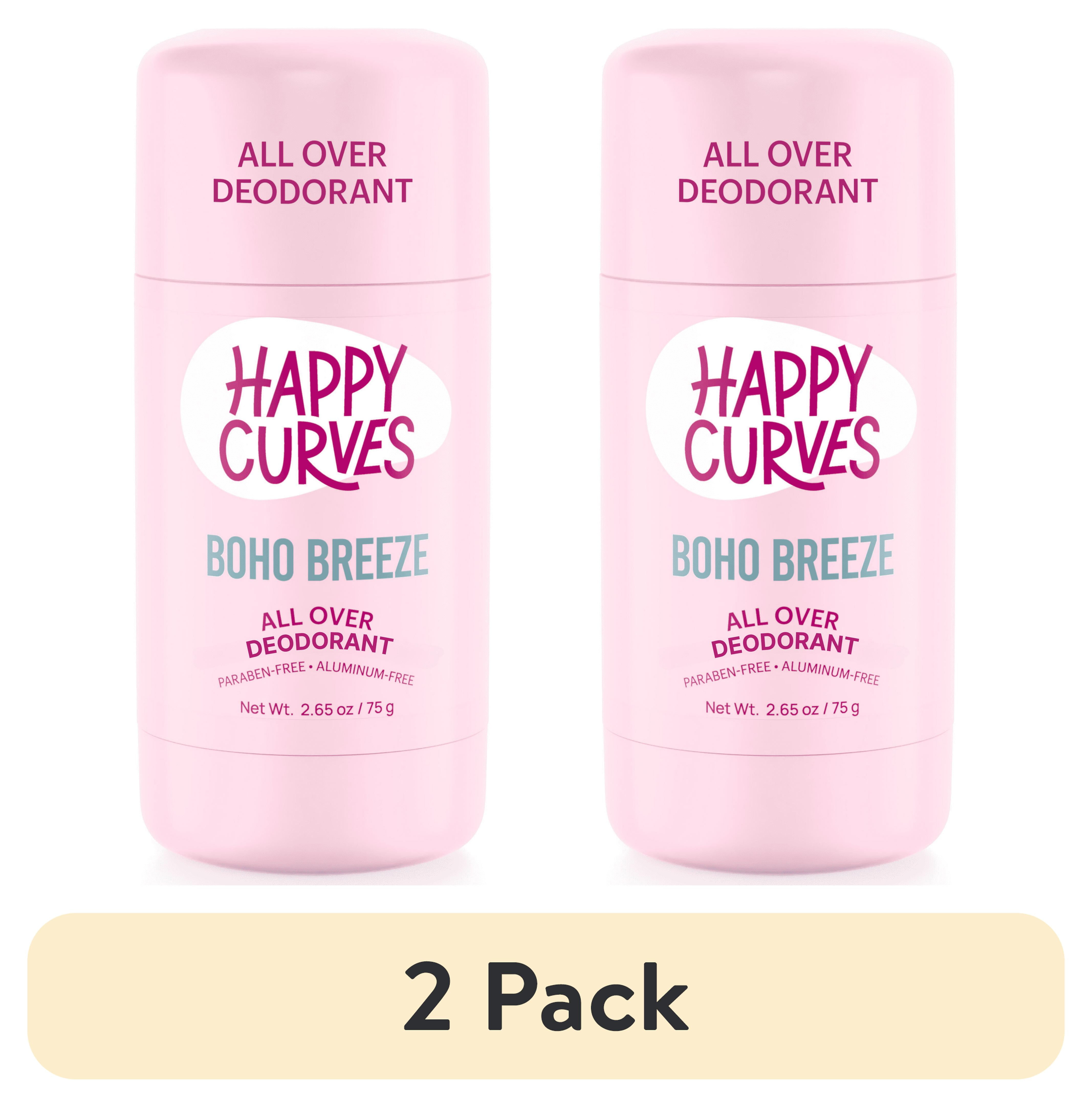 (2 pack) Happy Curves Aluminum & Talc Free Whole Body Deodorant for Women, Boho Breeze, Stick, 2.65 oz