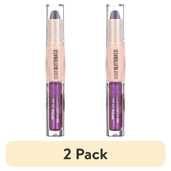 (2 pack) Hard Candy Glitteratzi Lip Duo, 2-in-1 Glitter Lipstick & High-Shine Gloss Duo, Brilliant Berry, Sparkling Purple