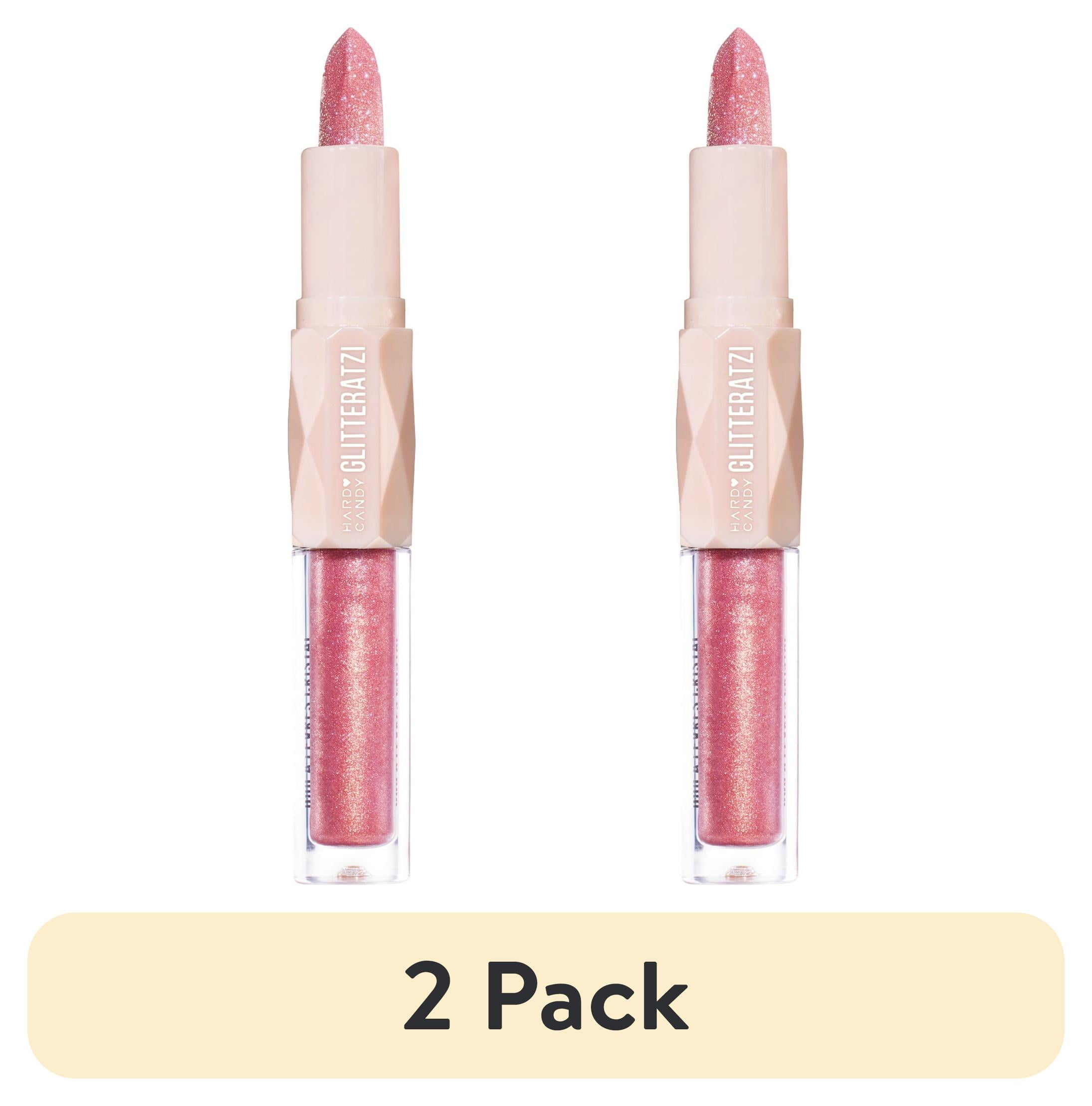(2 pack) Hard Candy Glitteratzi Lip Duo, 2-in-1 Glitter Lipstick & High-Shine Gloss Duo, Dream Queen, Rose Pink