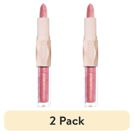 (2 pack) Hard Candy Glitteratzi Lip Duo, 2-in-1 Glitter Lipstick & High-Shine Gloss Duo, Dream Queen, Rose Pink