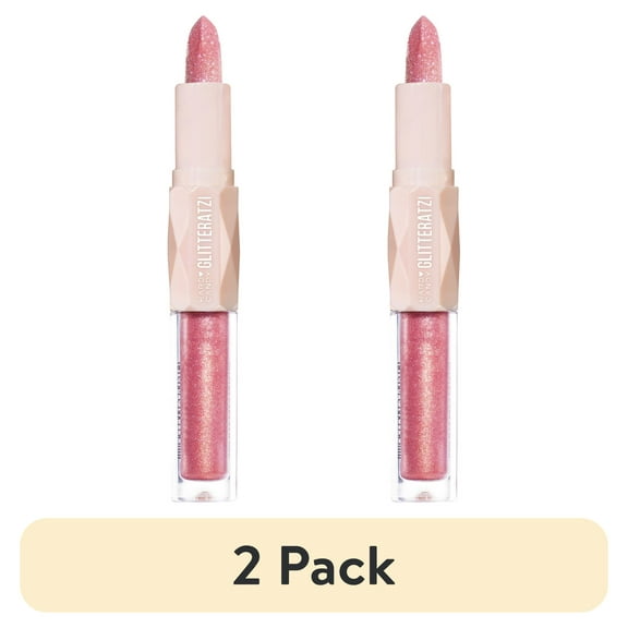 (2 pack) Hard Candy Glitteratzi Lip Duo, 2-in-1 Glitter Lipstick & High-Shine Gloss Duo, Dream Queen, Rose Pink