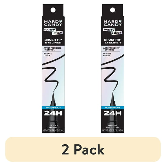 (2 pack) Hard Candy Party Lines Brush Tip Liner, Liquid Eyeliner, Waterproof, Little Black Dress, Black