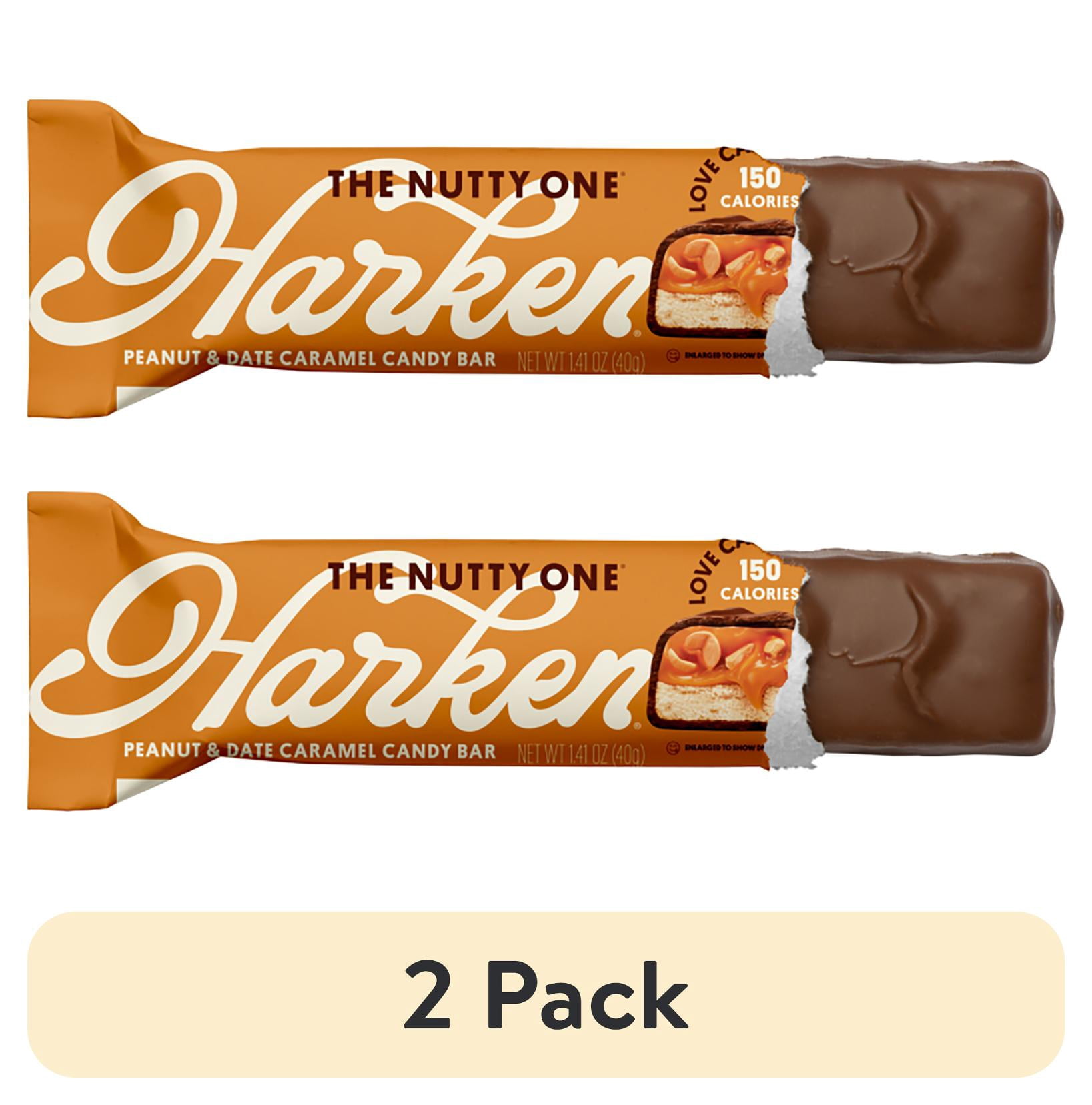 (2 pack) Harken, Peanut, Caramel & Chocolate Candy Bar, Added Sugar Free, 14g Fiber, Gut-Happy & Vegan Snack, Dairy Free, 1.41oz