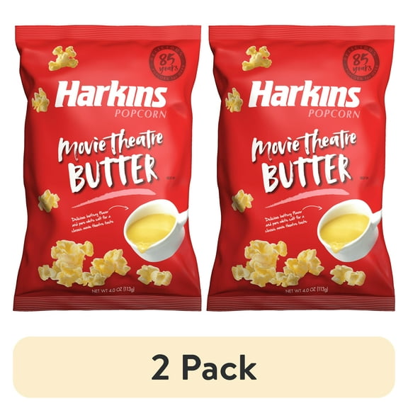 (2 pack) Harkins Movie Theatre Butter Popcorn, 4 oz Bag, Gluten-Free