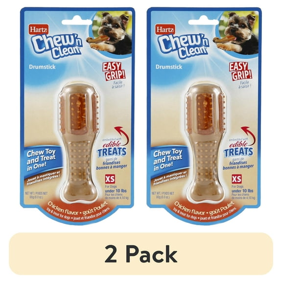 (2 pack) Hartz Chew ‘n Clean Drumstick Dog Chew Toy, Chicken Flavored, Nylon, Extra Small