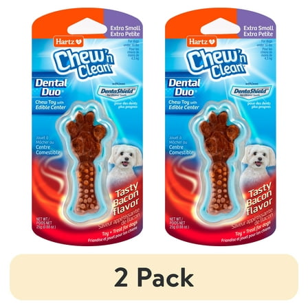 (2 pack) Hartz Chew 'n Clean Extra Small Dog Treat Bacon, 0.88 oz