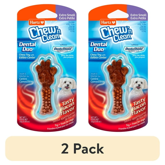 (2 pack) Hartz Chew 'n Clean Extra Small Dog Treat Bacon, 0.88 oz