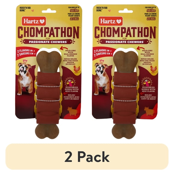 (2 pack) Hartz Chompathon Rock 'N Rib Bone, Nylon, Tough Dog Chew Toy