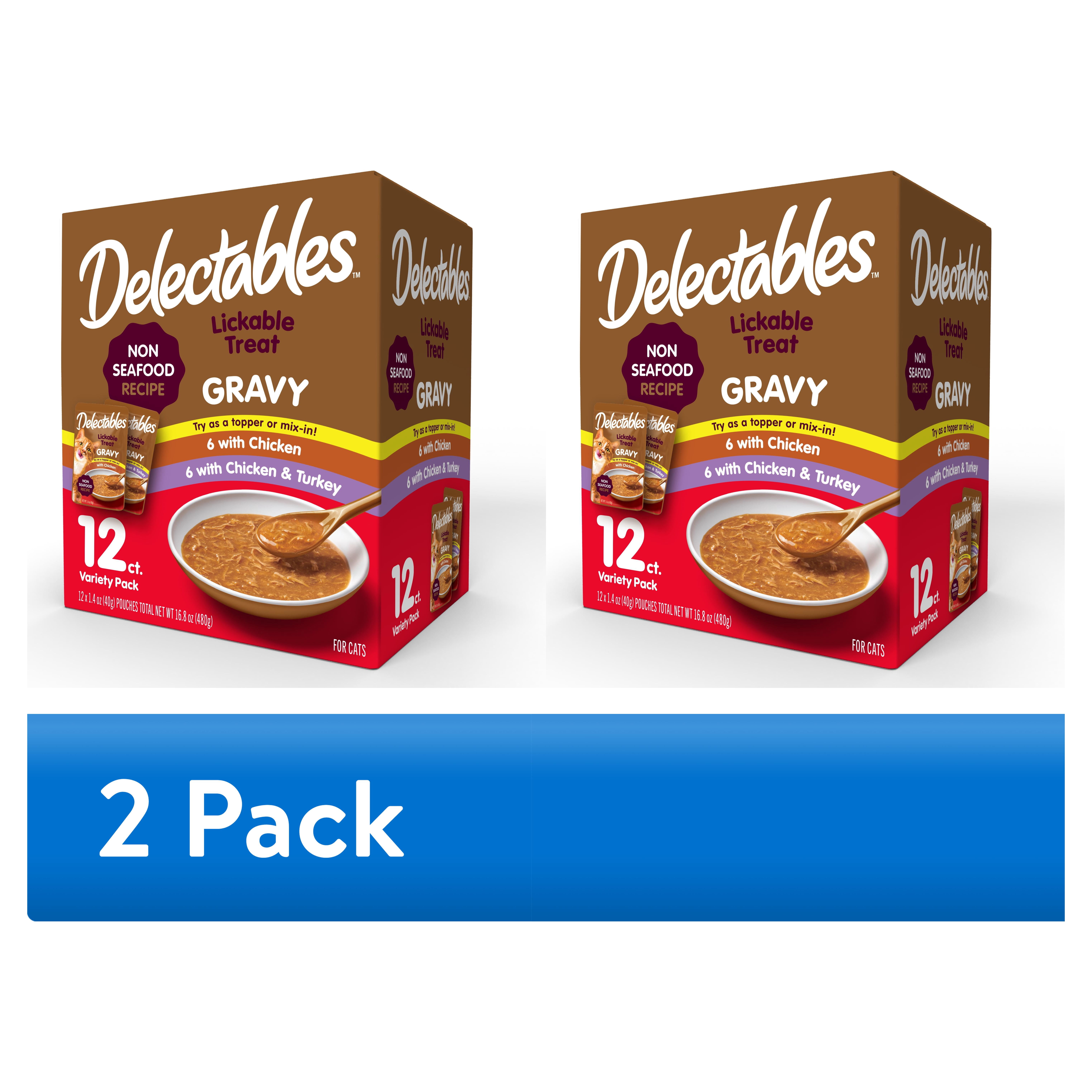 (2 pack) Hartz Delectables Gravy Lickable Wet Cat Treats Variety Pack, 12 Count