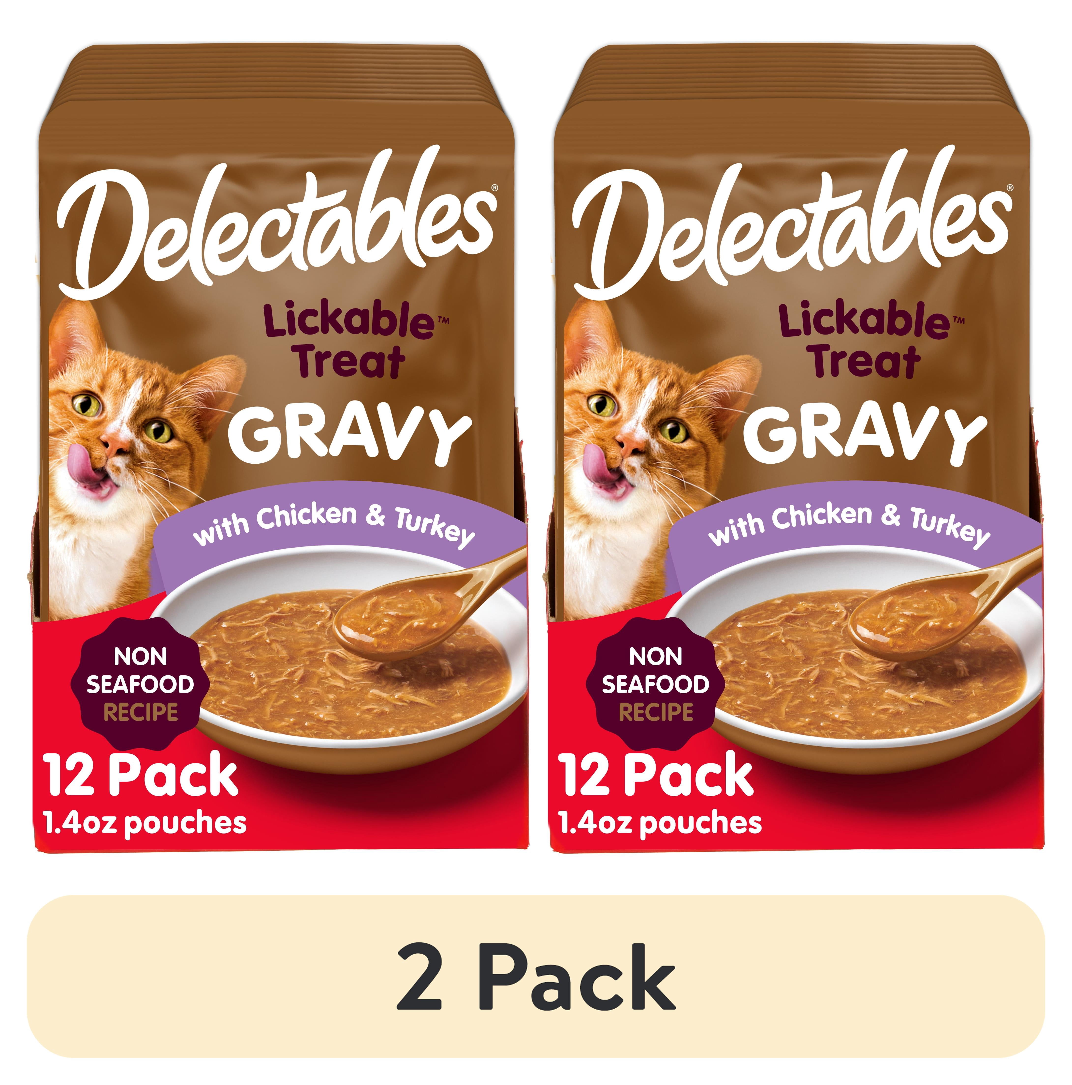 (2 pack) Hartz Delectables Non-Seafood Gravy Lickable Wet Cat Treats, Chicken & Turkey, 12 Count