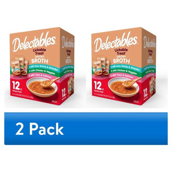 (2 pack) Hartz Delectables Savory Broths Lickable Wet Cat Treats Variety Pack, 12 Count