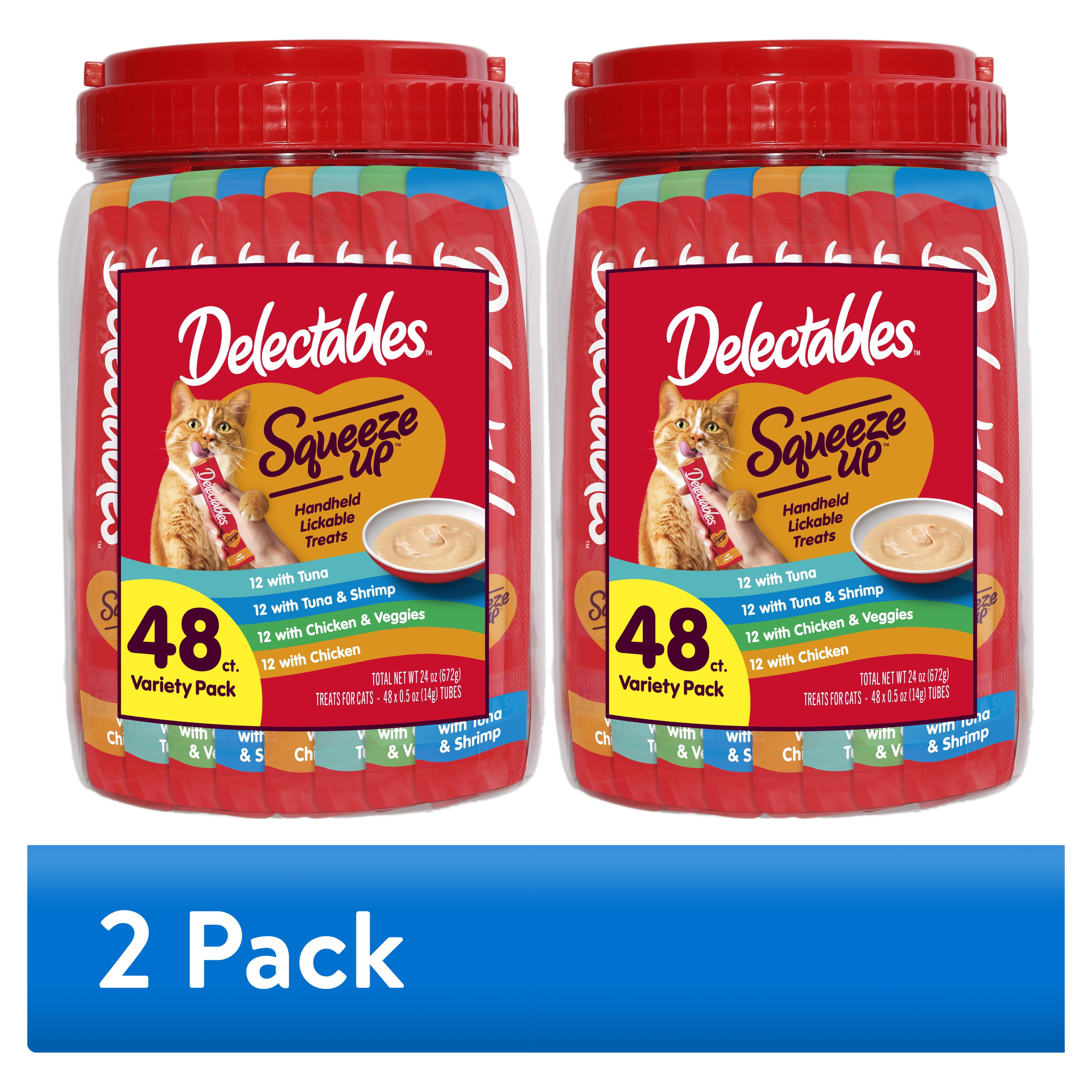 (2 pack) Hartz Delectables Squeeze Up Interactive Lickable Wet Cat Treats Variety Pack, 48 Count Jar