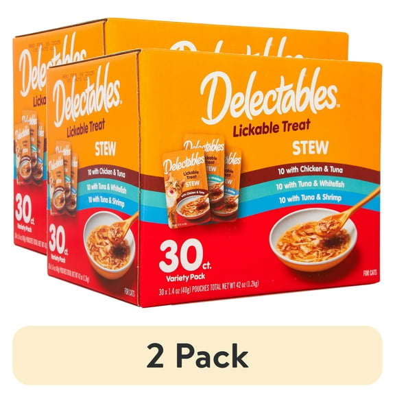 (2 pack) Hartz Delectables Stew Lickable Wet Cat Treats Variety Pack, 30 Count