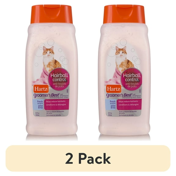 (2 pack) Hartz Groomer's Best Extra Gentle Hairball Control Fresh Scent Cat Shampoo, 15 fl oz.