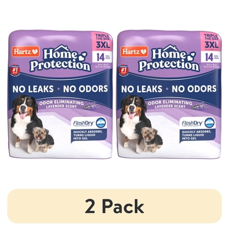 (2 pack) Hartz Home Protection Super Absorbent Odor Eliminating Lavender Scented No Leaks Dog Pads, 3XL, 14 Count