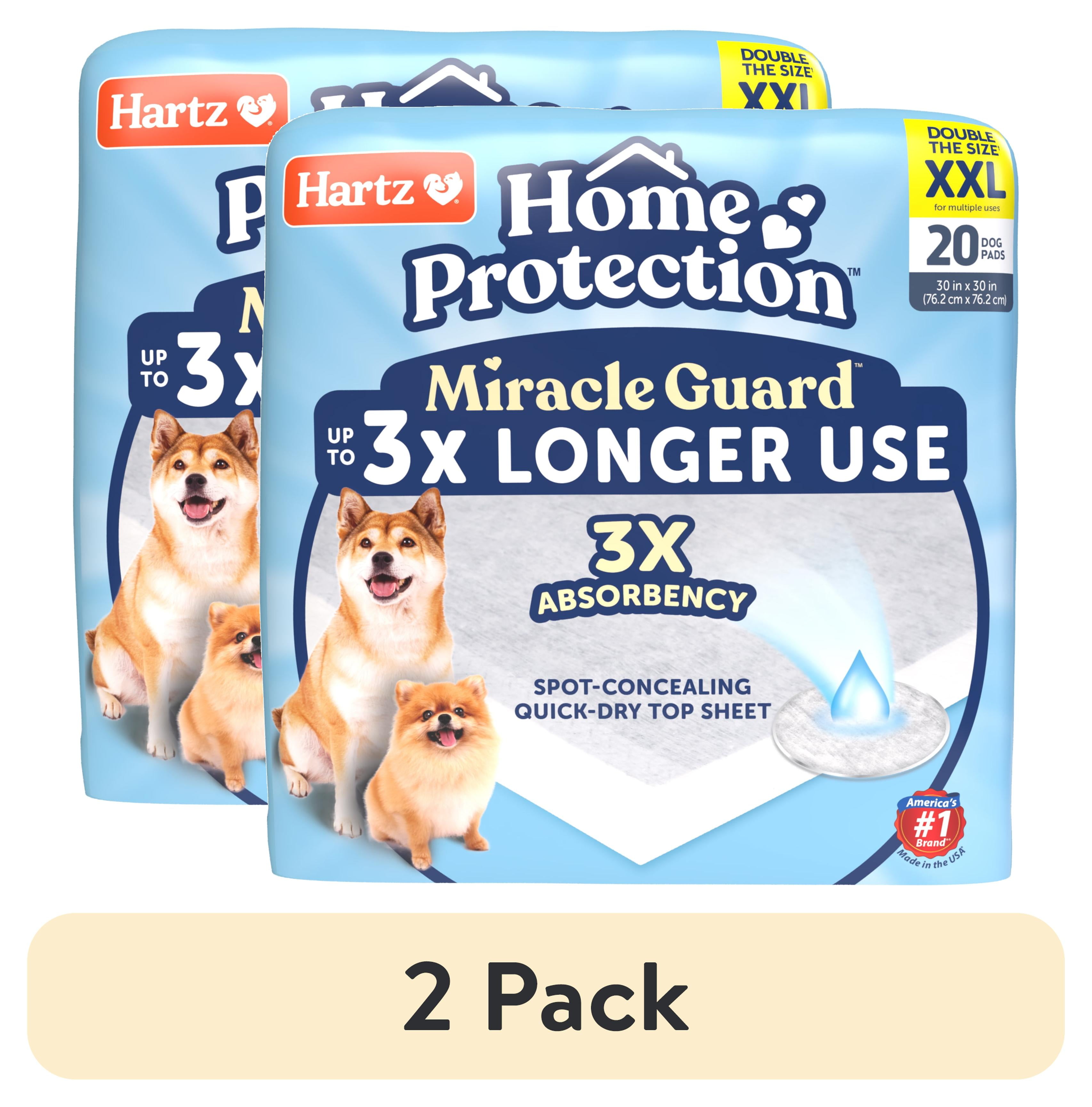 (2 pack) Hartz Miracle Guard Dog and Puppy Pads Max Absorbency 24 Hour Use Odor Eliminating No Leaks, XXL, 20 Count