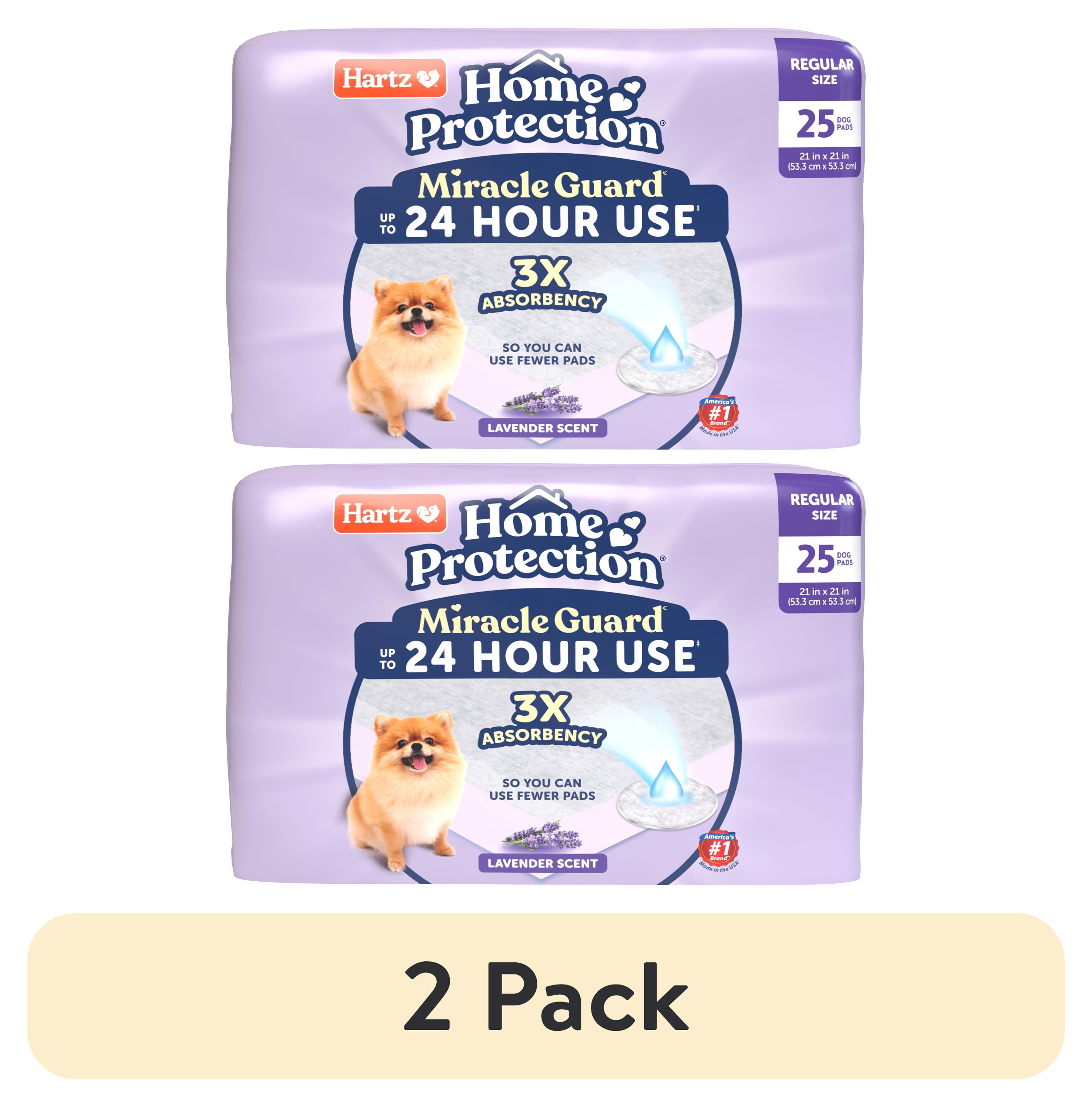 (2 pack) Hartz Miracle Guard Dog and Puppy Pads Max Absorbency 24 Hour Use Odor Eliminating Lavender Scented No Leaks, Regular, 25 Count