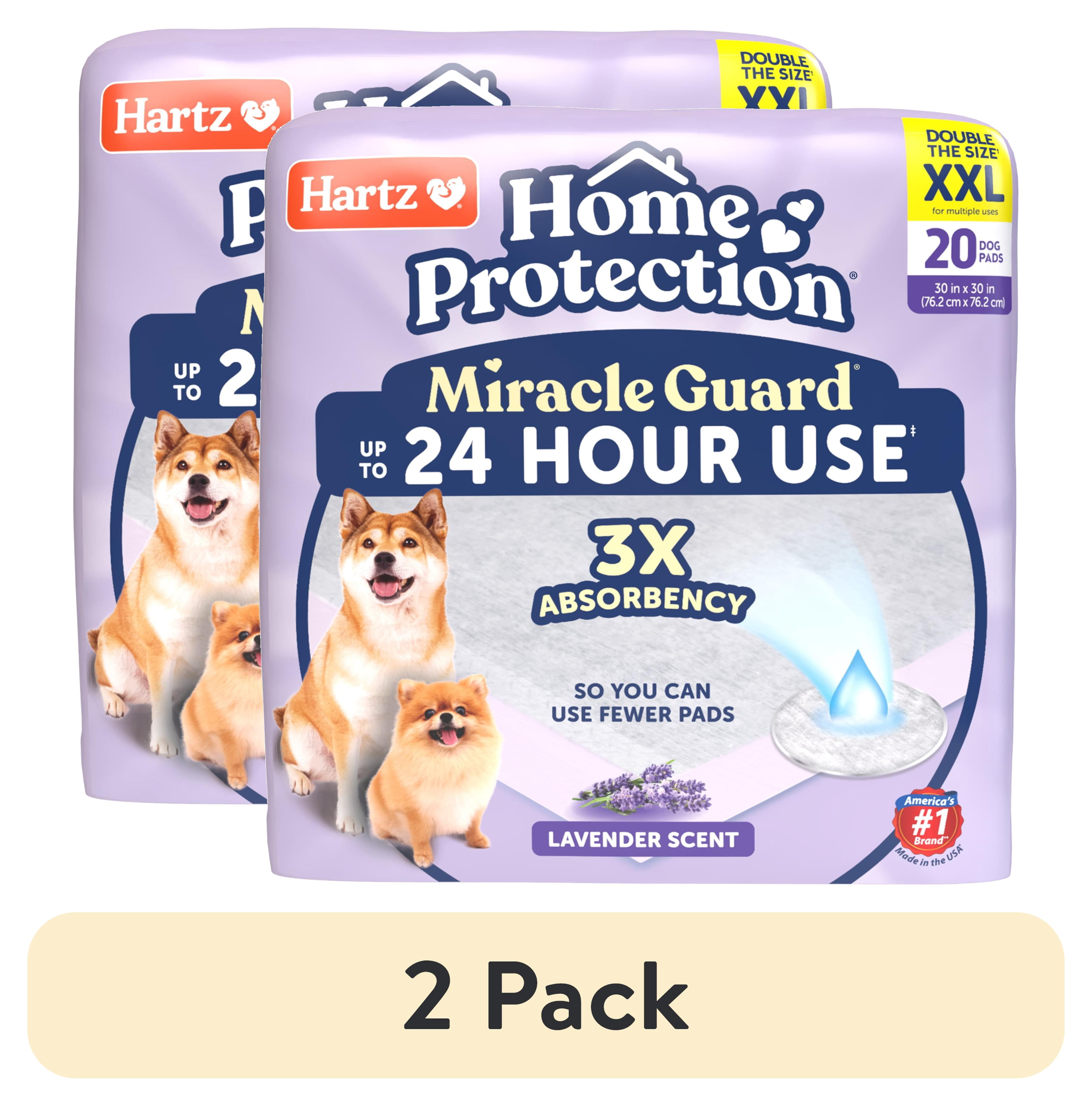 (2 pack) Hartz Miracle Guard Dog and Puppy Pads Max Absorbency 24 Hour Use Odor Eliminating Lavender Scented No Leaks, XXL 20 Count
