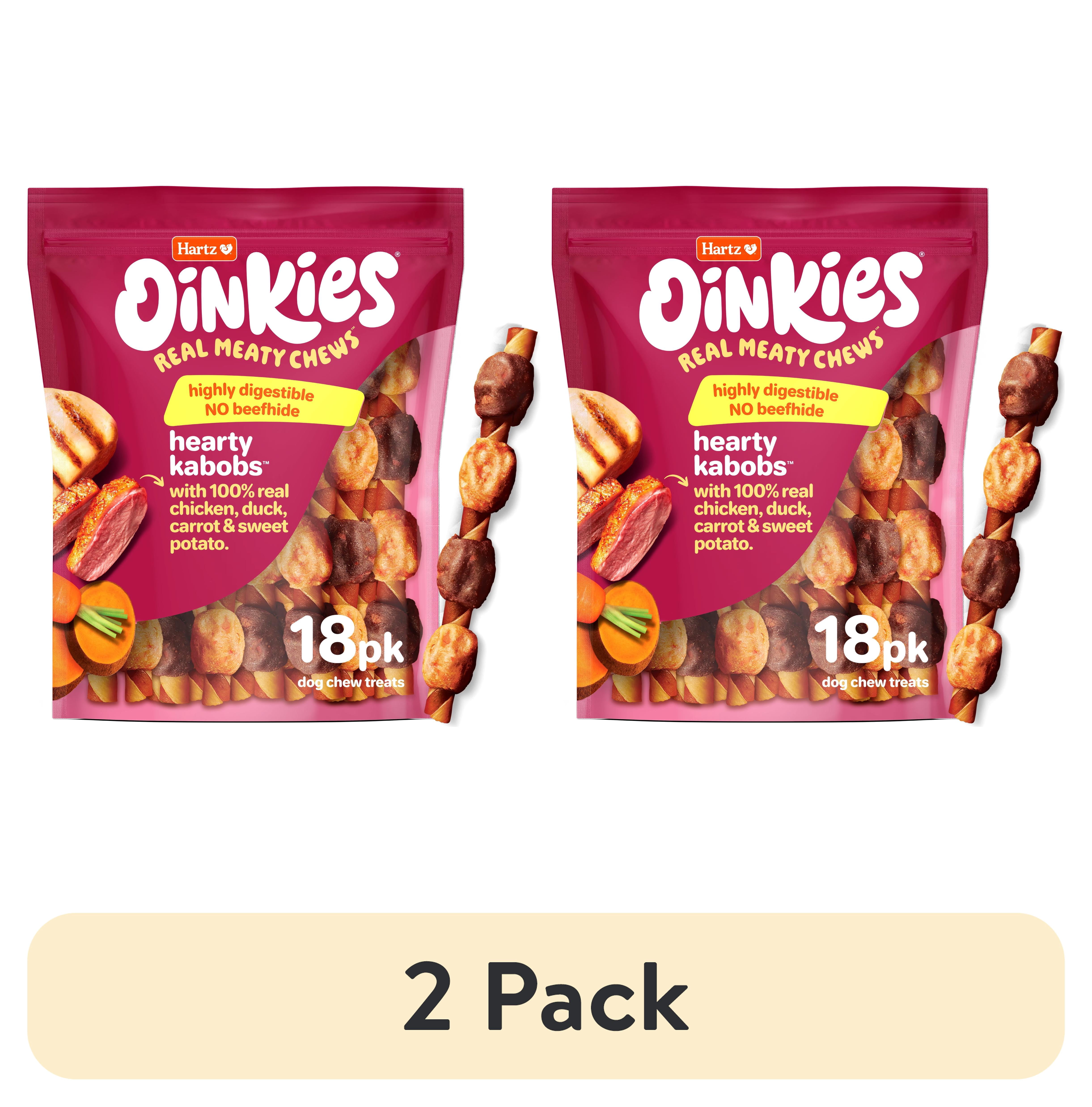 (2 pack) Hartz Oinkies Hearty Kabobs Rawhide‑Free Dog Treats with Chicken, Duck, Sweet Potato, and Carrot, Highly Digestible Dog Chews, 18 Count